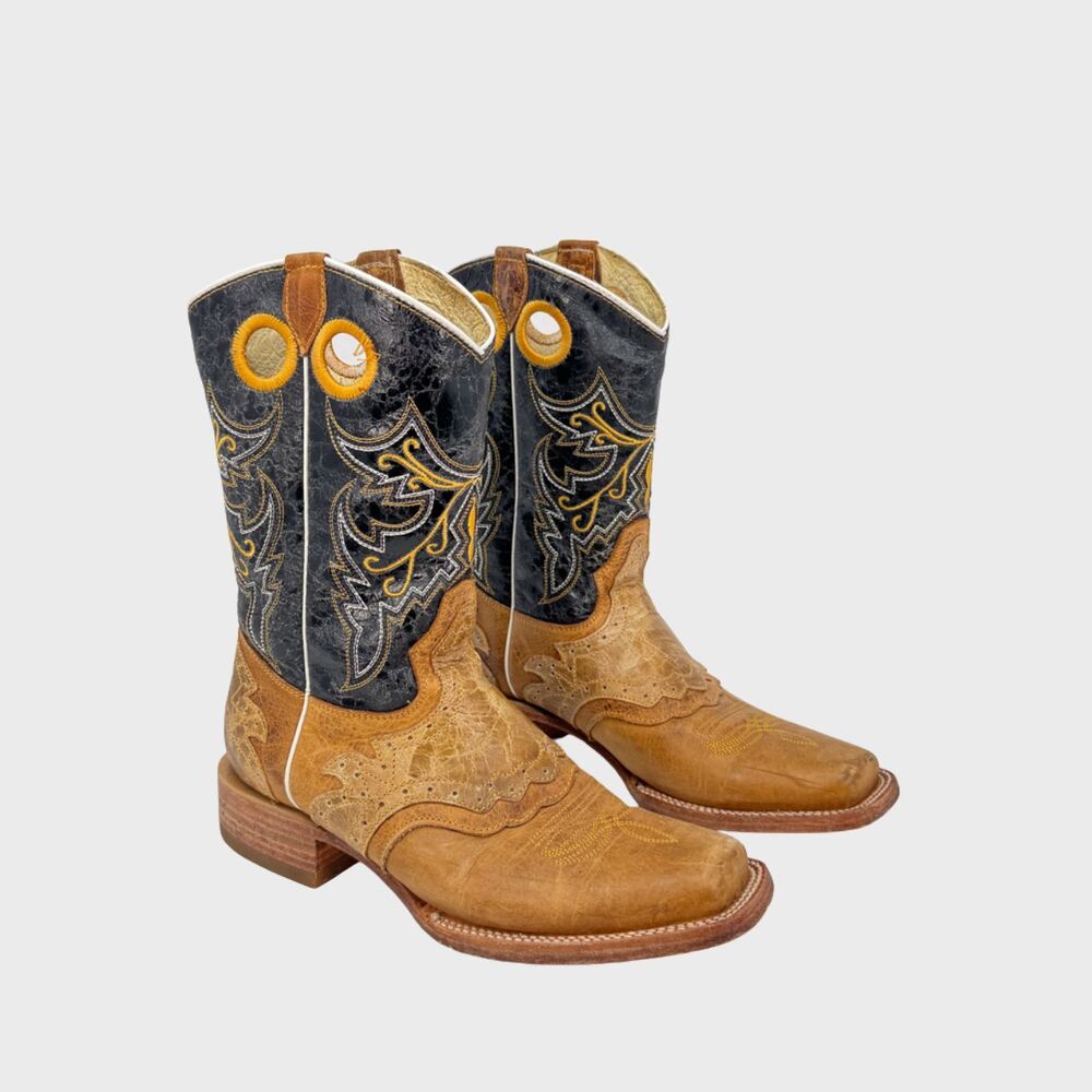 Arango Arizona Mens Western Boots Brown Leather Roper Square Cowboy Rancher US 6